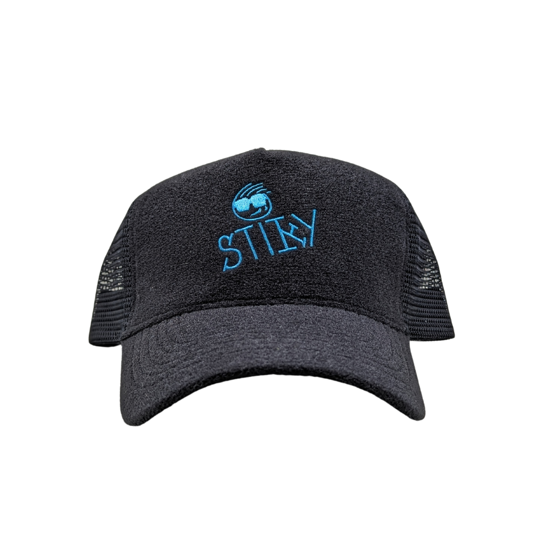 Stiky Trucker Hat 2.0 - Black w/ Blue Logo